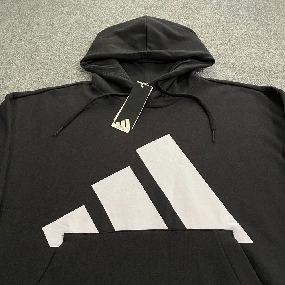 Adidas Trefoil Big Logo Sweatshirt Hoodie Mens Large Black White Fleece Pullover